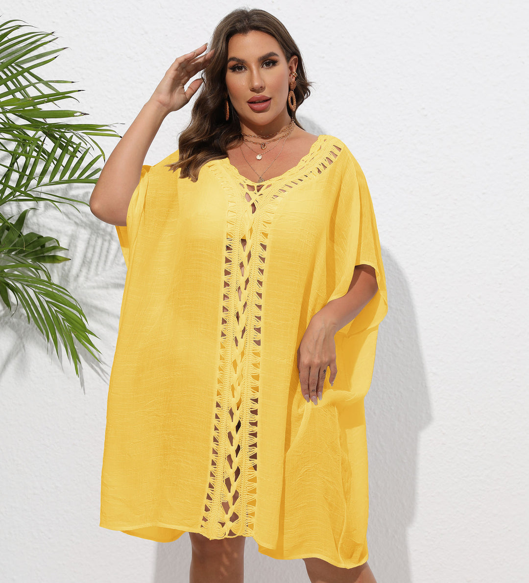 Damen Luftiger Strandkimono mit dekorativer Häkelspitze Echo Archiv