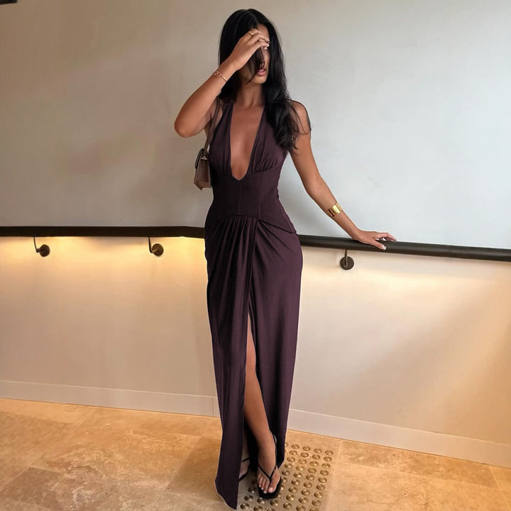 Damen Figurbetontes Abendkleid mit tiefem Ausschnitt und eleganter Drapierung Echo Archiv