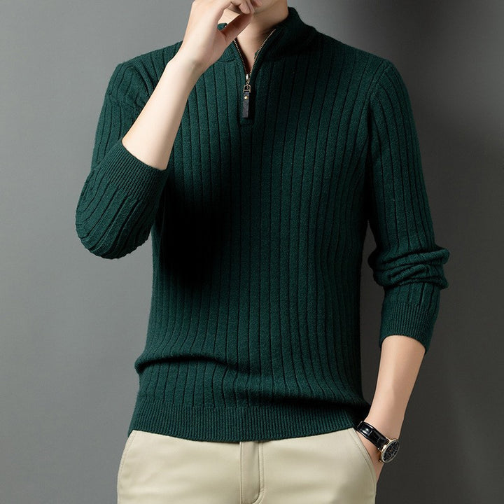 Herren Strickpullover mit modernem Stehkragen im Rippdesign Echoarchiv