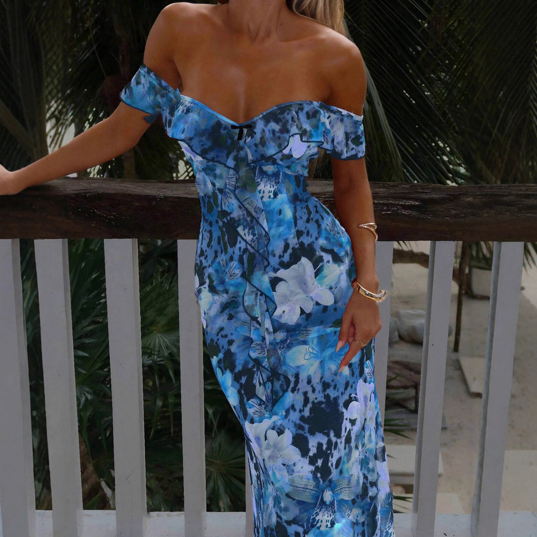 Damen Off-Shoulder Maxikleid mit floralem Muster und Rüschendetails Echo Archiv