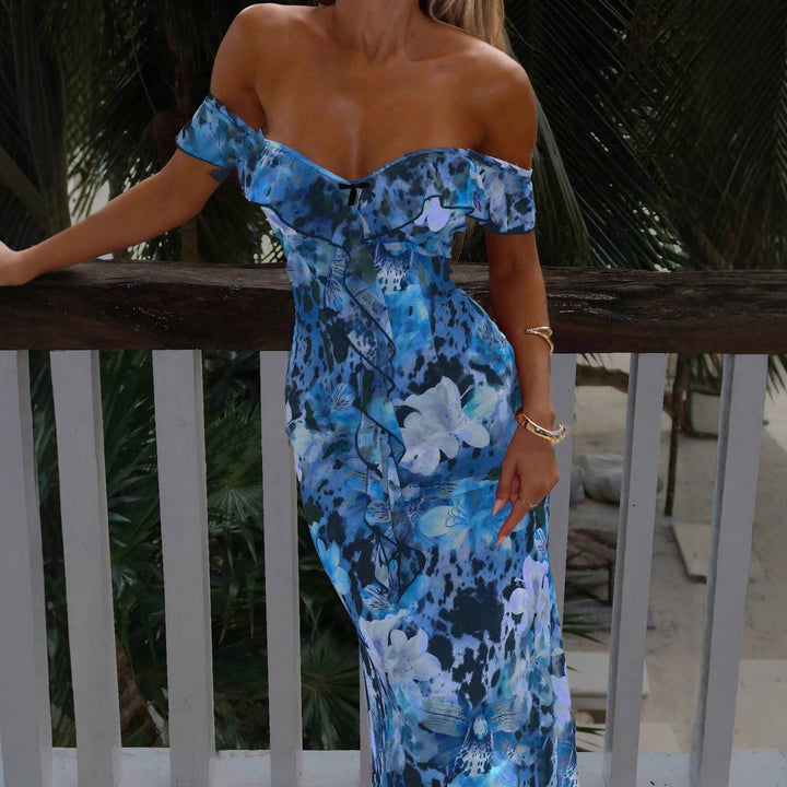 Damen Off-Shoulder Maxikleid mit floralem Muster und Rüschendetails Echo Archiv