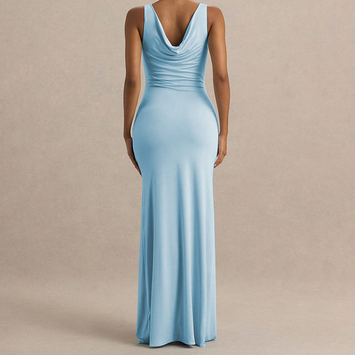 Damen Elegantes Maxikleid mit tiefem V-Ausschnitt und seitlicher Raffung Echo Archiv