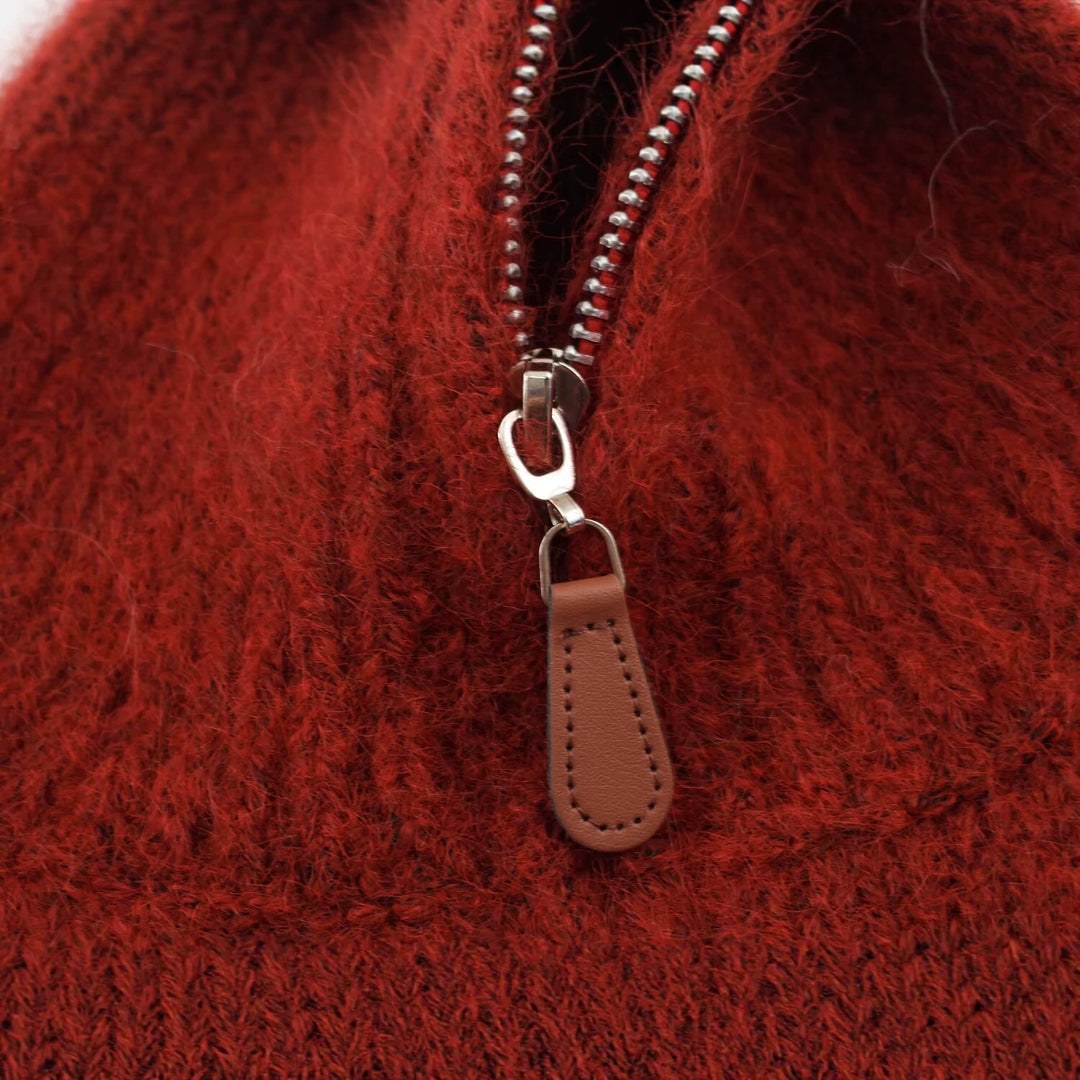 Damen Norwegermuster Strickpullover mit halbem Reißverschluss und Stehkragen Echoarchiv