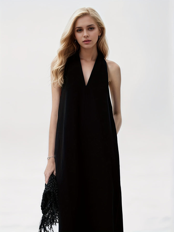 Damen Elegantes Maxikleid mit tiefem V-Ausschnitt und fließendem Stoff Echo Archiv