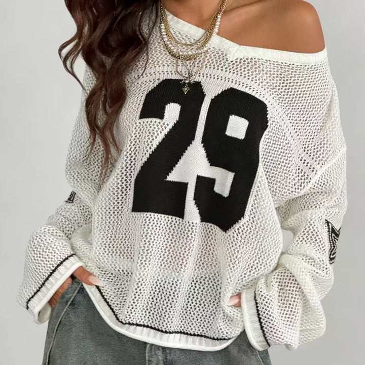 Damen lässiger Oversized Pullover mit grafischem Muster Echo Archiv