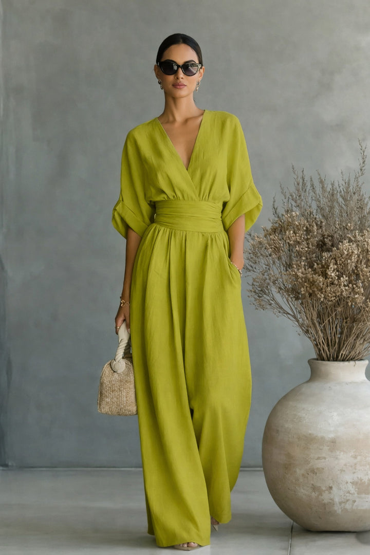 Damen Jumpsuit mit elegantem V-Ausschnitt und weitem Bein Echo Archiv