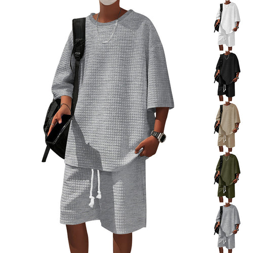 Herren lässiges Zweiteiler Set mit strukturiertem Oberteil und Shorts Echoarchiv