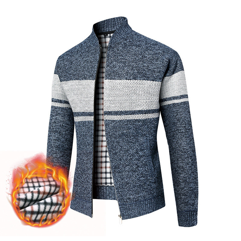 Herren Thermo-Strickzipjacke mit Stehkragen und kariertem Fleecefutter Echo Archiv