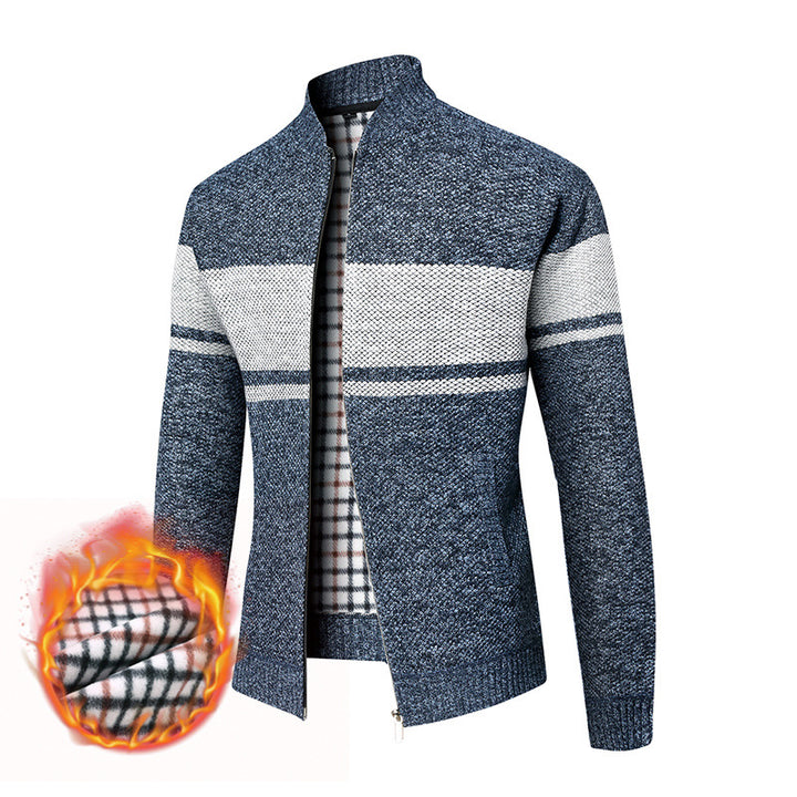 Herren Thermo-Strickzipjacke mit Stehkragen und kariertem Fleecefutter Echo Archiv