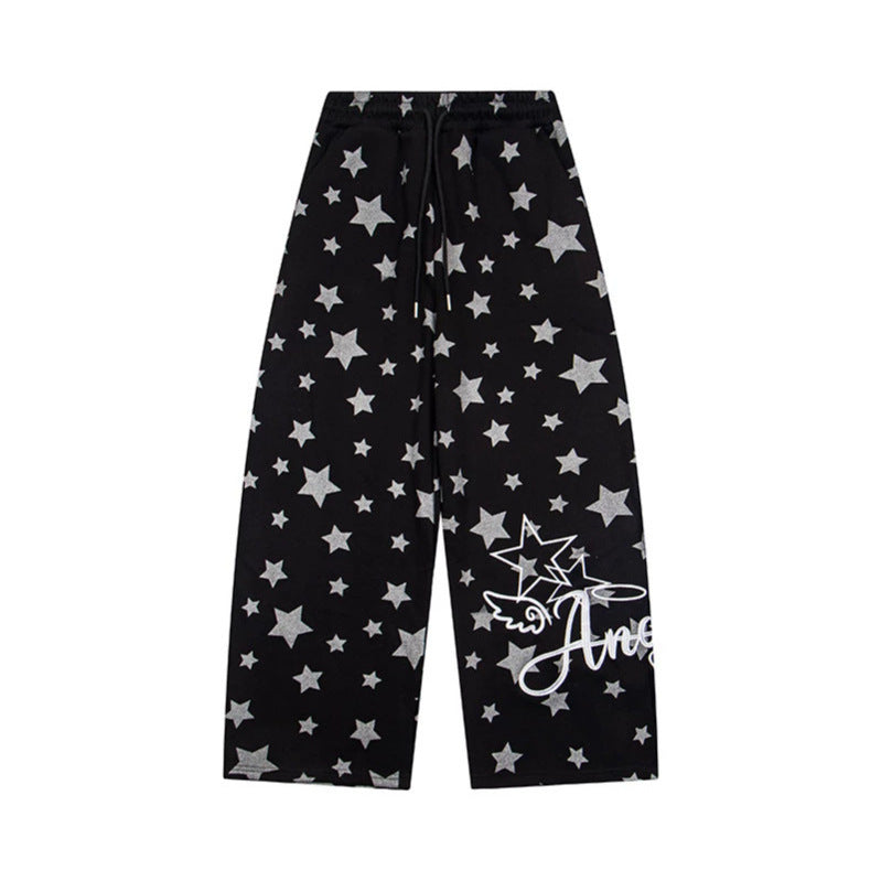 Damen Extraweite Palazzo-Loungehose aus French Terry mit Komfortbund, Kordelzug und Sternenallover Echoarchiv