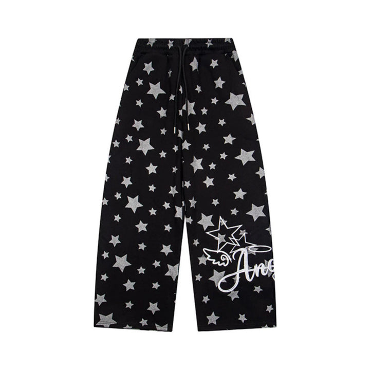 Damen Extraweite Palazzo-Loungehose aus French Terry mit Komfortbund, Kordelzug und Sternenallover Echoarchiv