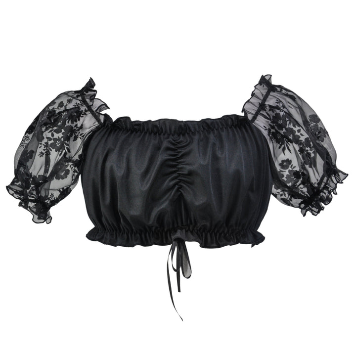 Damen nan Carmen-Dirndlbluse kurz mit geraffter Vorderpartie elastischem Saum und transparenten Puffärmeln Echo Archiv