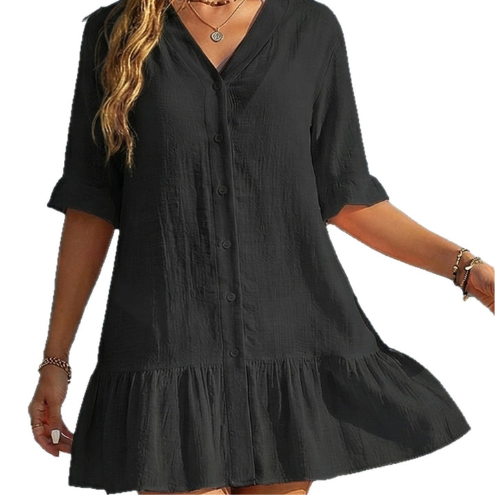 Damen luftiges Sommerkleid mit Knopfleiste und Rüschen Echo Archiv