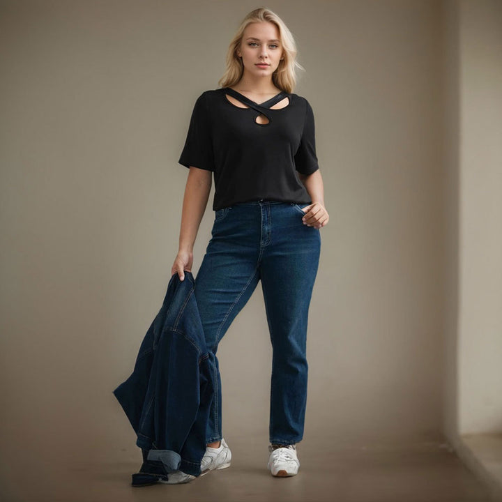 Damen Kurzarmshirt mit Kreuz-Ausschnitt Echo Archiv
