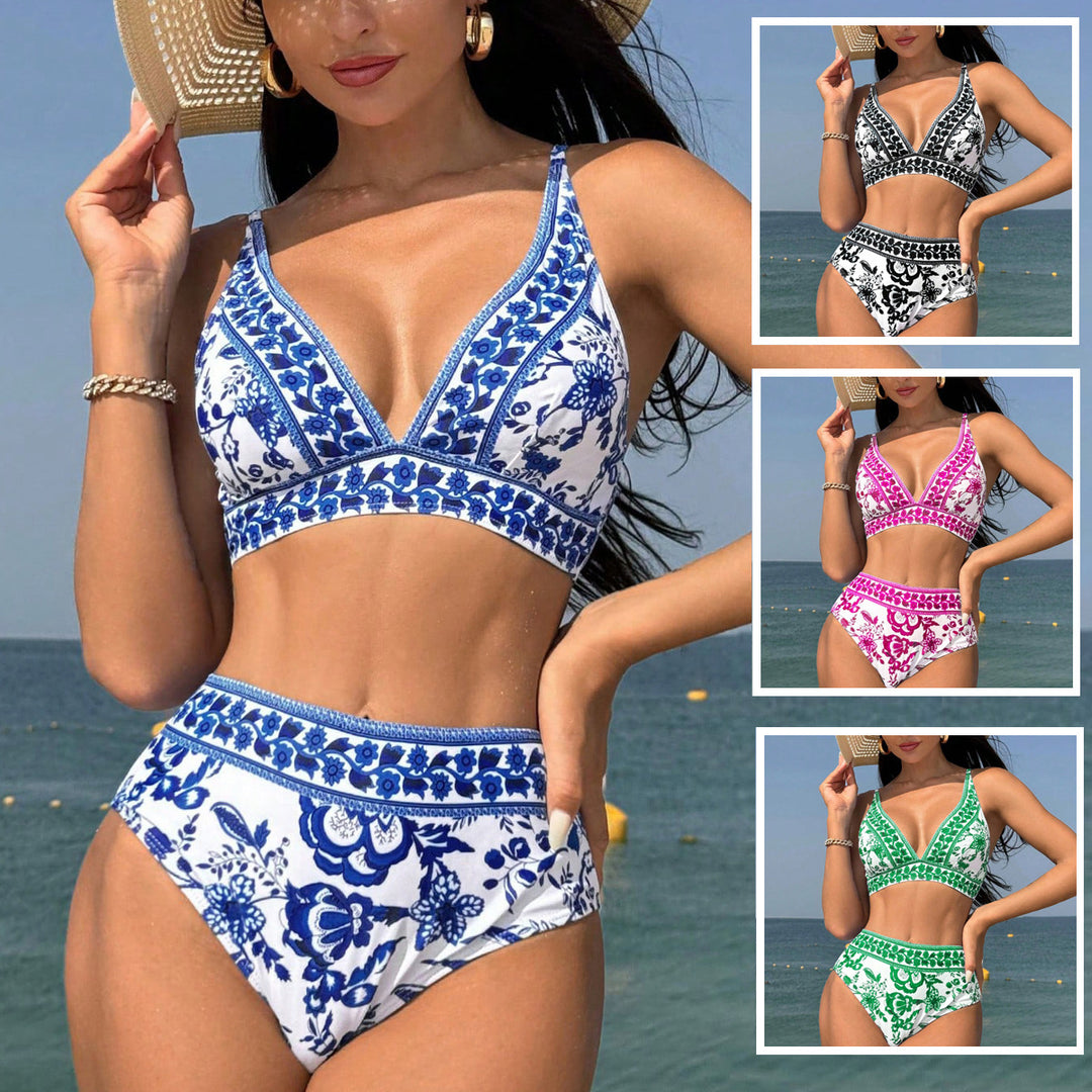 Damen Hochtaillierter Bikini mit floralem Muster Echo Archiv