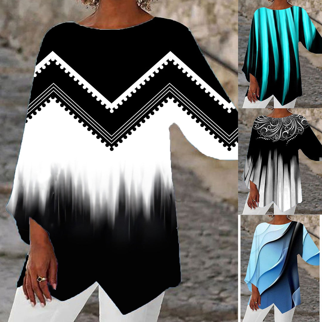 Damen Oversize-Bluse mit modernem Chevron-Muster und Bumerangärmeln Echoarchiv