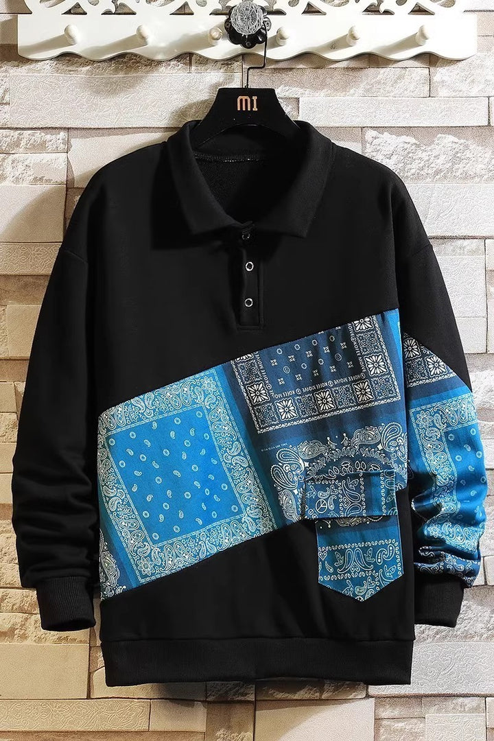 Herren stylisches Polo-Pullover mit Paisley-Design und klassischem Kragen Echoarchiv