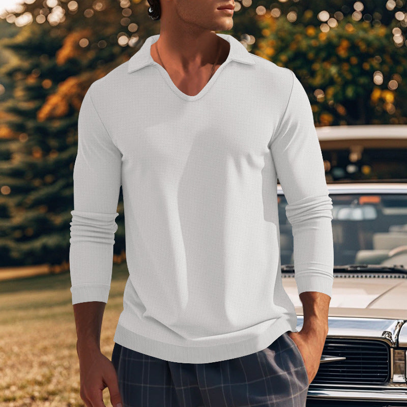 Herren Langarm-Shirt mit modernem V-Ausschnitt und strukturiertem Design Echoarchiv