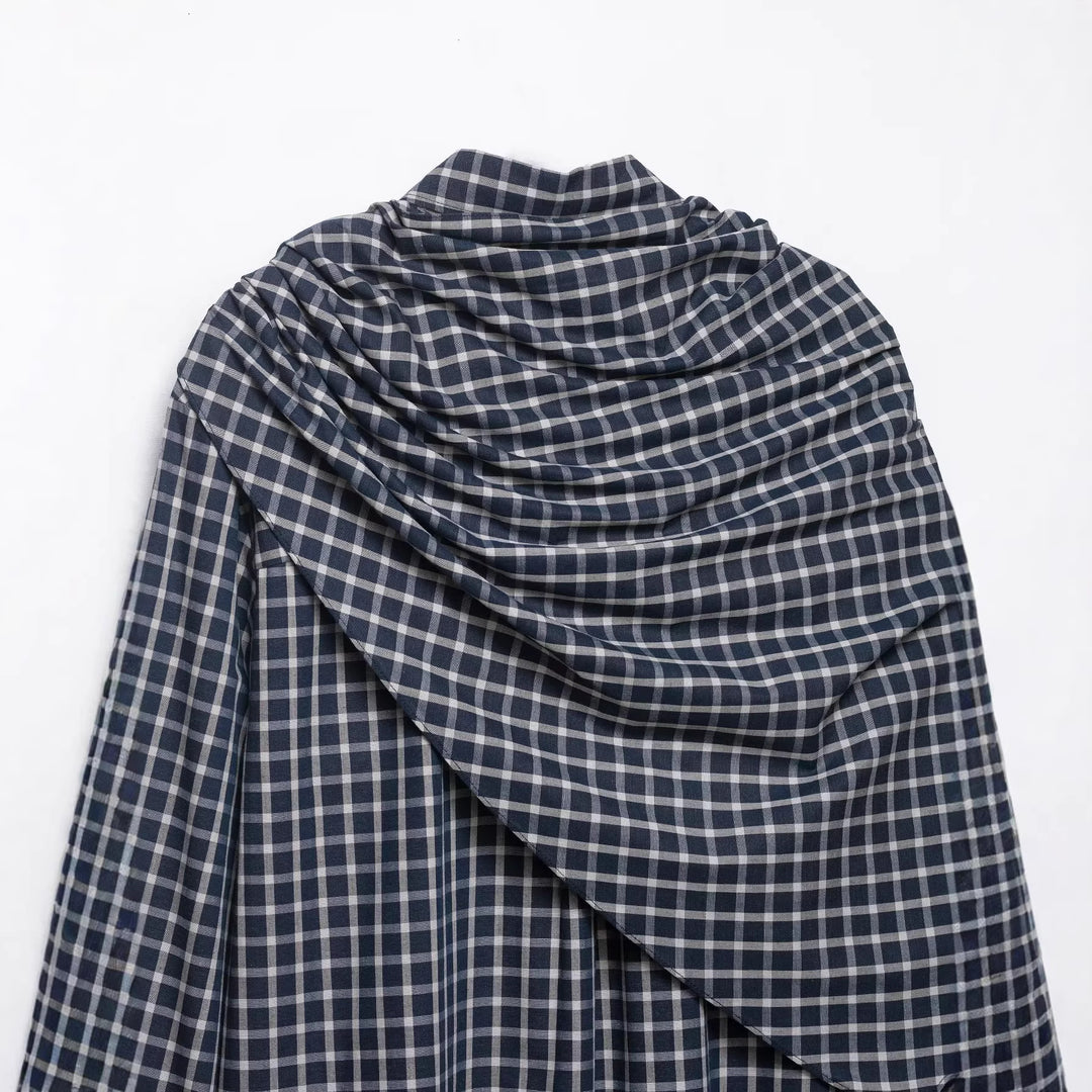 Damen Karierte Bluse mit asymmetrischem Schal‑Drapé und Hemdkragen Echoarchiv