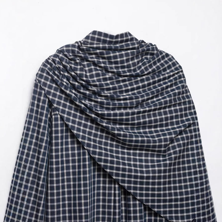 Damen Karierte Bluse mit asymmetrischem Schal‑Drapé und Hemdkragen Echoarchiv