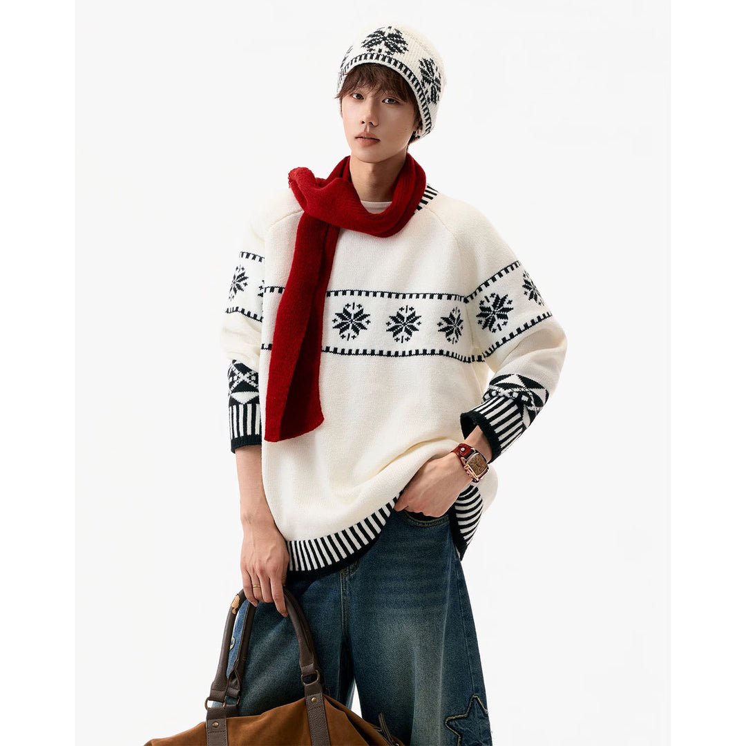 Damen Gemütlicher Grobstrickpullover mit Wintermotiv Echoarchiv