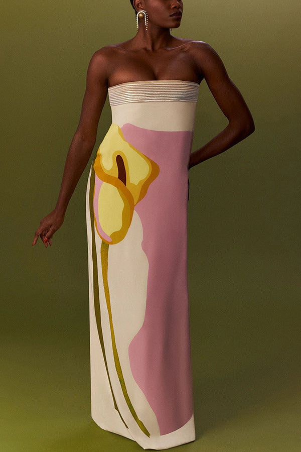 Damen Maxikleid mit trendigen grafischen Designs und schulterfreiem Schnitt Echo Archiv
