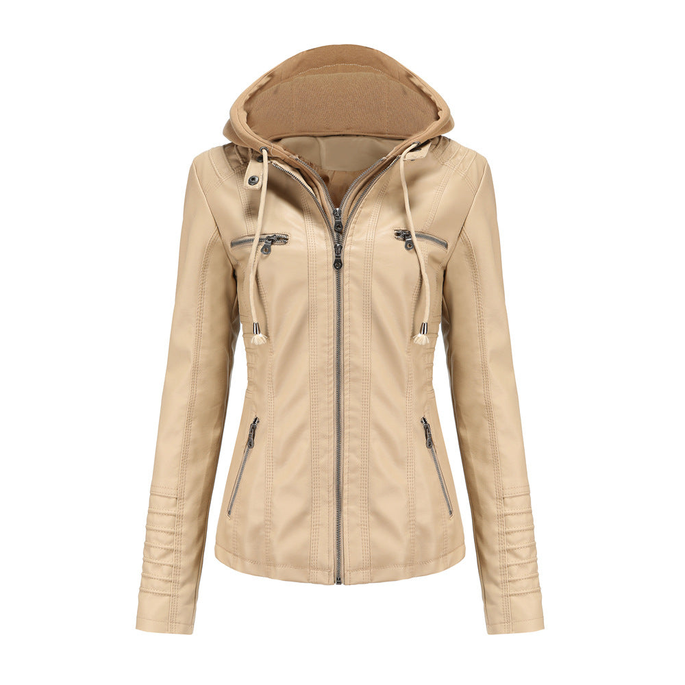 Damen nan taillierte Kunstlederjacke mit Kapuze, gesteppter Armblende und verdeckten Reißverschlusstaschen Echo Archiv