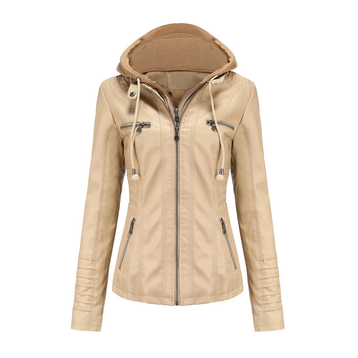 Damen nan taillierte Kunstlederjacke mit Kapuze, gesteppter Armblende und verdeckten Reißverschlusstaschen Echo Archiv