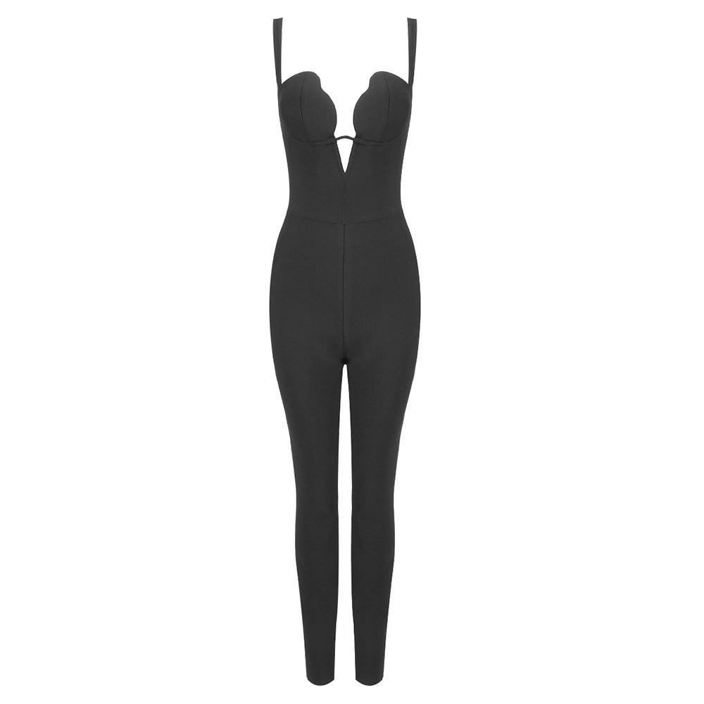 Damen eleganter Jumpsuit mit herzförmigem Ausschnitt und figurbetontem Schnitt Echo Archiv