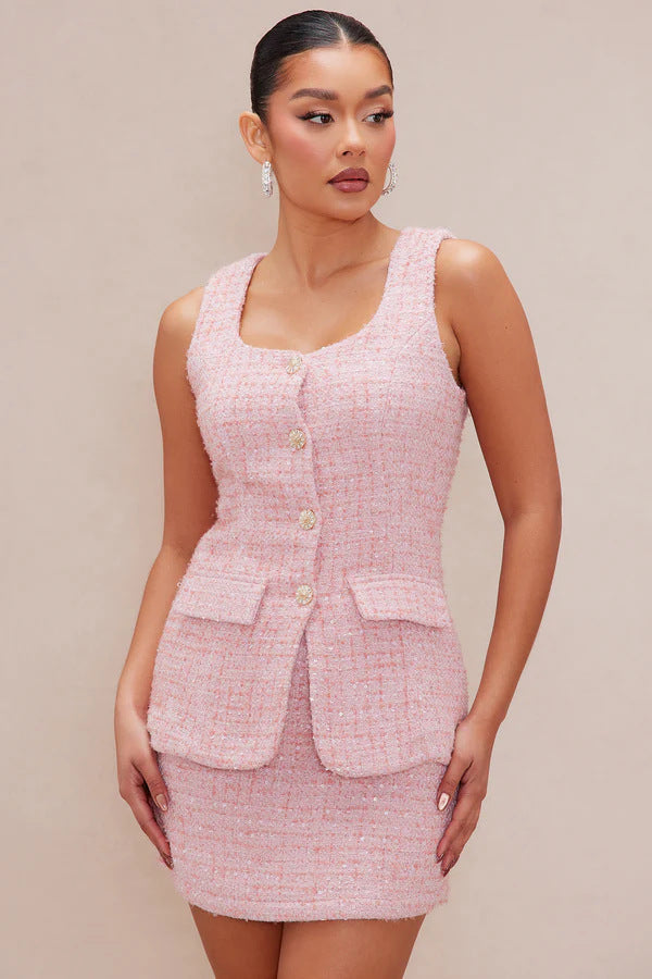 Damen Tweed Mini-Kleid mit zeitlosen Knopfdetails und eleganter Silhouette Echo Archiv