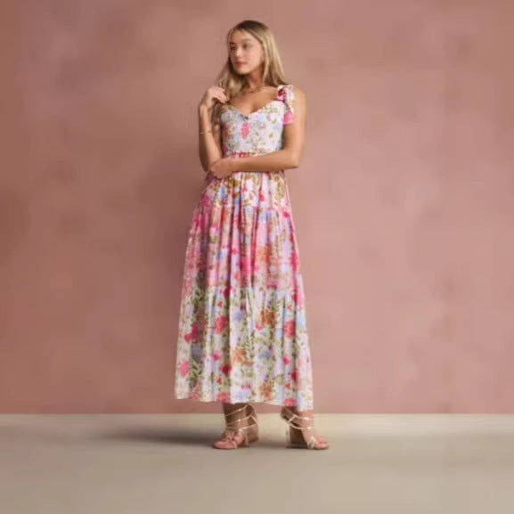 Damen Kleid mit verspieltem Floral-Design und Rüschenärmeln Echo Archiv
