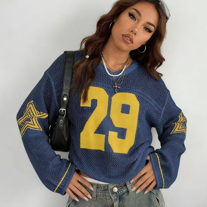 Damen lässiger Oversized Pullover mit grafischem Muster Echo Archiv