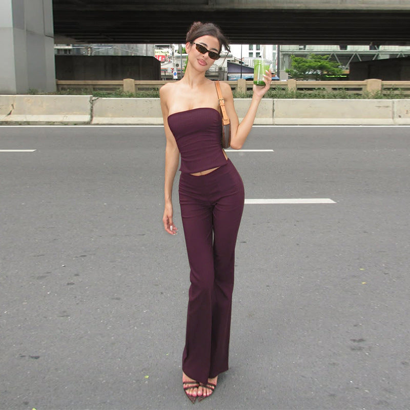 Damen elegantes Bustier-Top mit weitem Bund und ausgestellten Hosen Echo Archiv