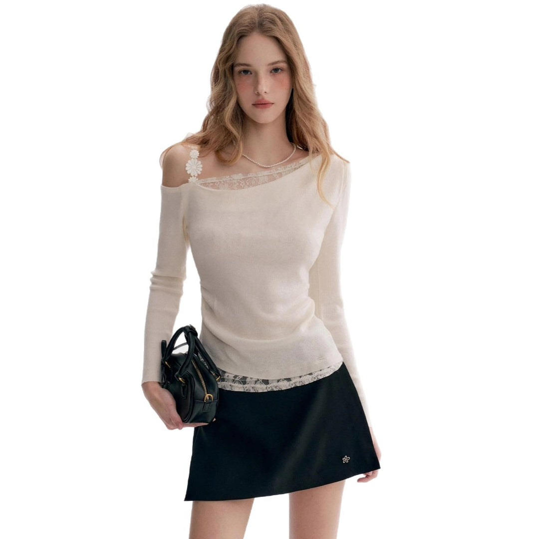 Damen Elegantes Oberteil mit transparentem Spitzenbesatz Echo Archiv