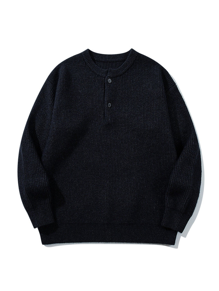 Herren Grobstrick-Henley-Pullover mit halber Knopfleiste und Rippbündchen Echoarchiv