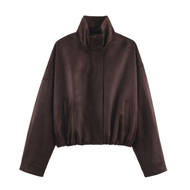 Damen Oversize Veloursjacke mit hohem Stehkragen und elastischem Saum Echo Archiv