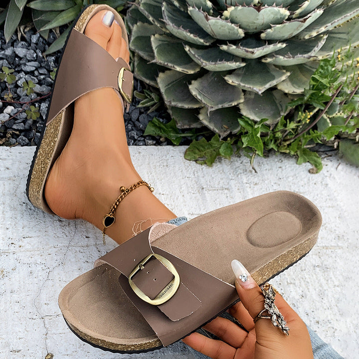 Damen Komfortable Fußbett-Sandalen mit breitem Riemen und glänzender Schnalle Echoarchiv