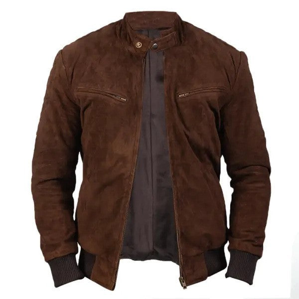 Herren zeitlose Wildlederjacke im modernen Biker-Schneid Echoarchiv
