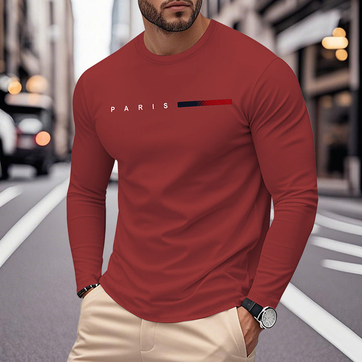 Herren Langarm T-Shirt mit modernem Paris-Druck und elastischem Saum Echoarchiv