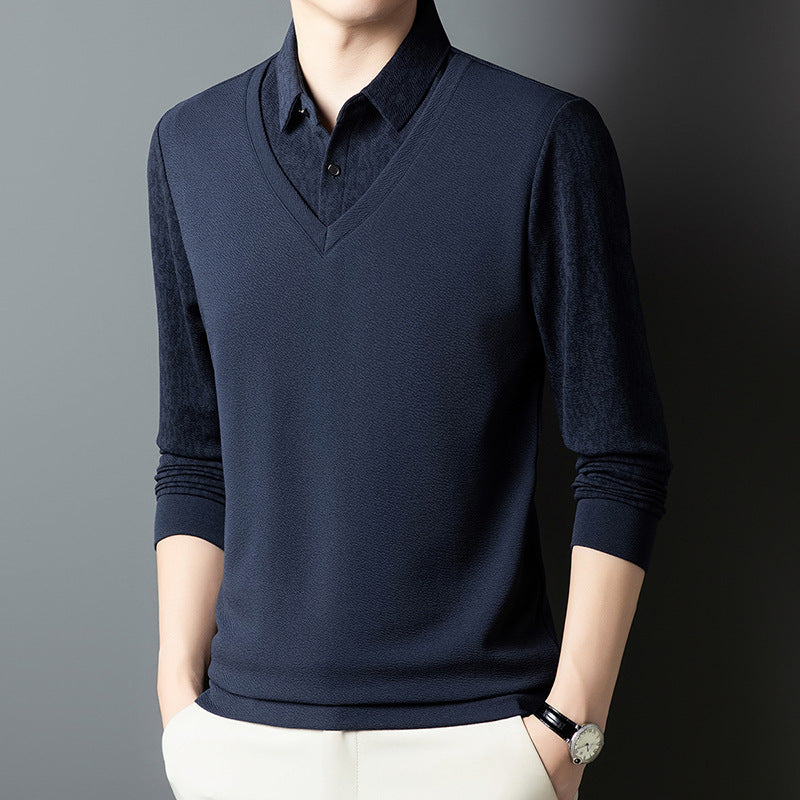 Herren eleganter V-Ausschnitt Pullover mit strukturiertem Ärmel Echoarchiv
