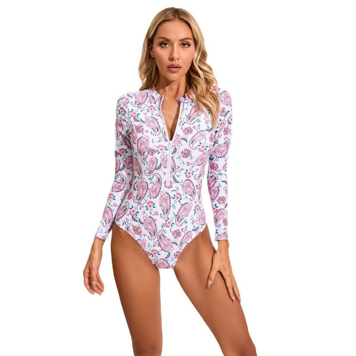 Damen Hochgeschlossener Einteiler Badeanzug mit zip und floralem Muster Echo Archiv