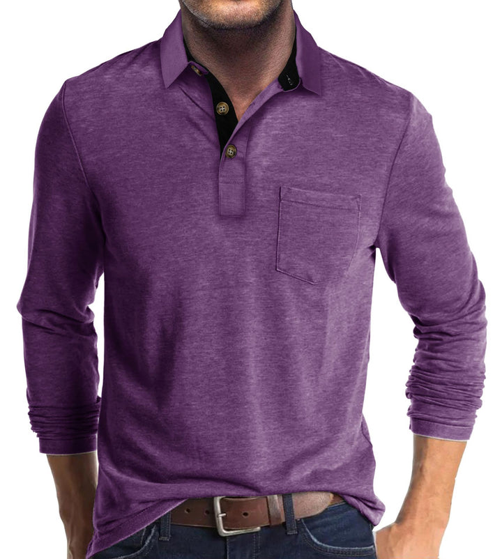 Herren Langarm Poloshirt mit modernem Kragen und Brusttasche Echoarchiv