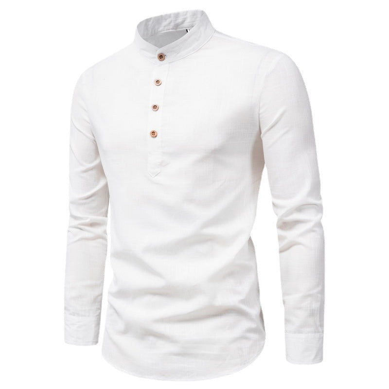Herren Langarmhemd mit Henley-Ausschnitt und dekorativer Knopfleiste Echoarchiv