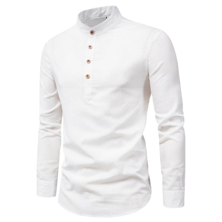 Herren Langarmhemd mit Henley-Ausschnitt und dekorativer Knopfleiste Echoarchiv