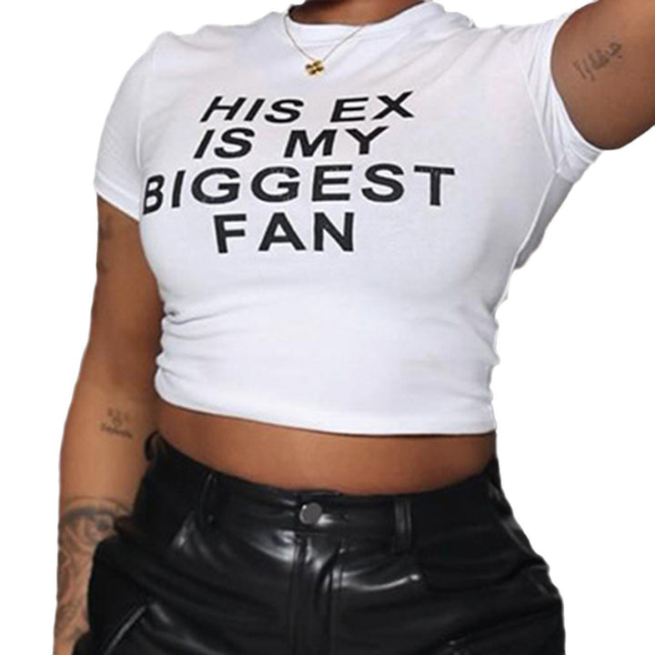 Damen Crop-Top mit witzigem Schriftzug und figurbetontem Schnitt Echo Archiv