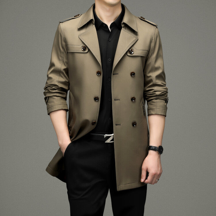 Herren eleganter Trenchcoat mit modischen Details Echoarchiv