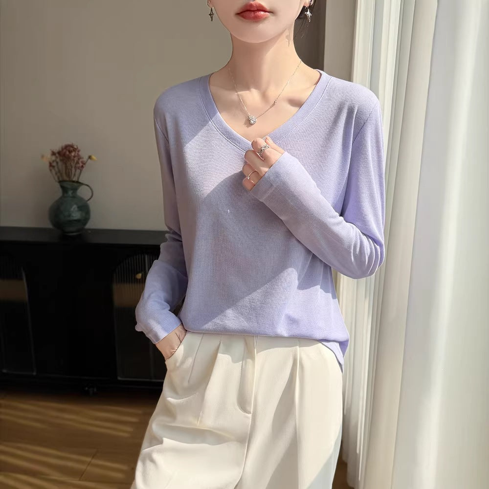 Damen Leichtes V-Ausschnitt-Feinstrick-Longsleeve Echoarchiv
