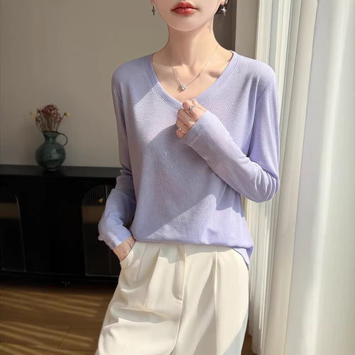 Damen Leichtes V-Ausschnitt-Feinstrick-Longsleeve Echoarchiv