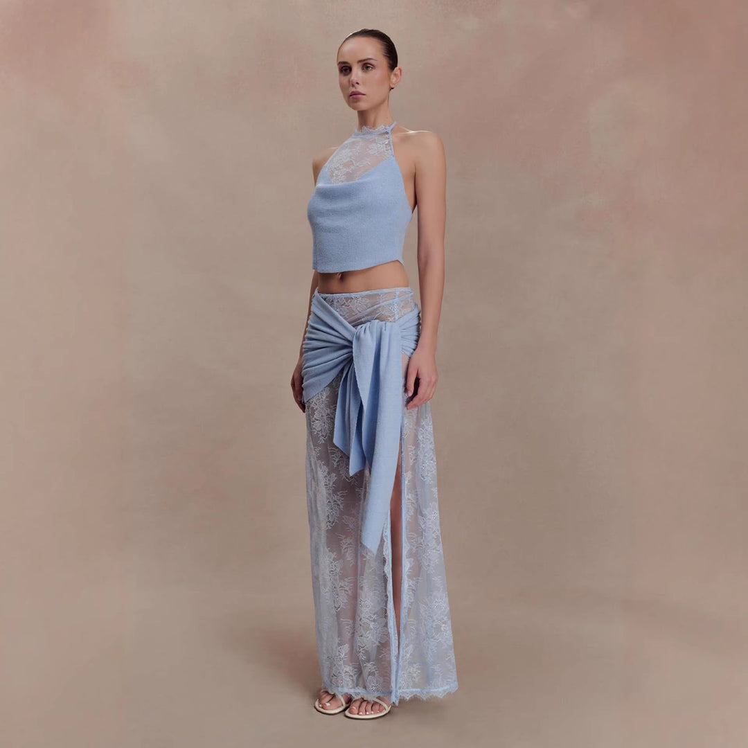 Damen Elegantes Spitzen-Top und Maxi-Rock Set Echo Archiv