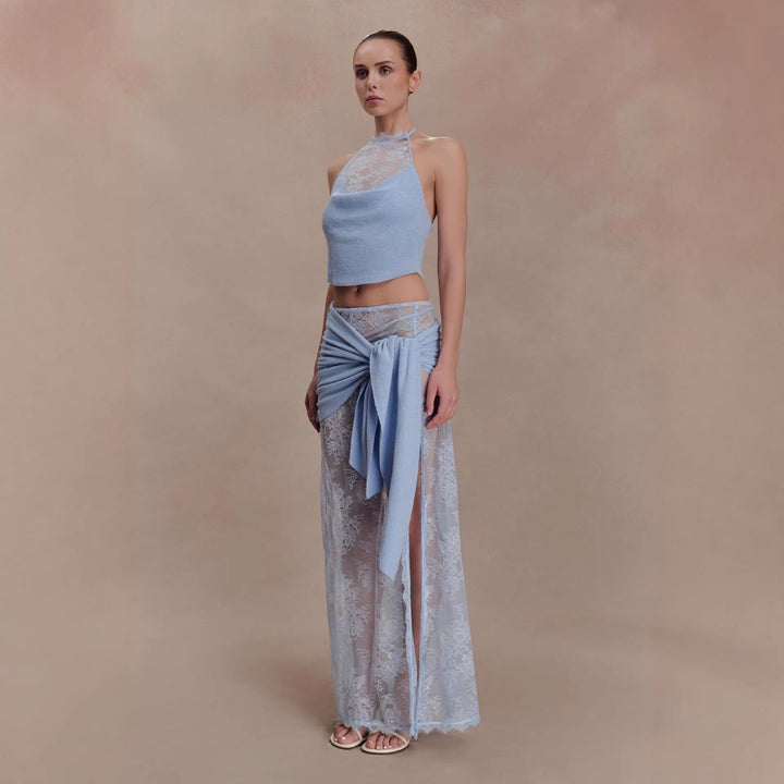 Damen Elegantes Spitzen-Top und Maxi-Rock Set Echo Archiv